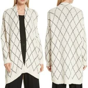 Eileen Fisher Organic Cotton Kimono Cardigan Diamond Chunky Knit O/S